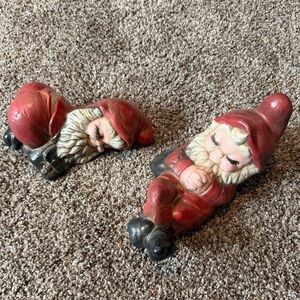 2 Vintage 1970s Ceramic Hand-Painted Sleeping Garden Gnomes
